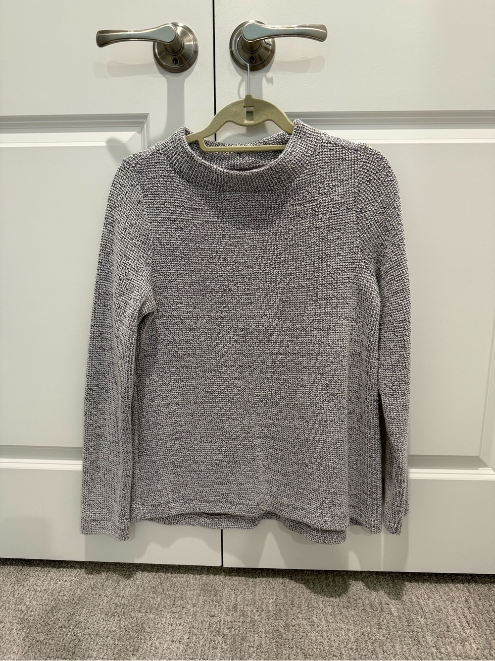 LOFT Cozy Knit Mock Neck Sweater - purple & white